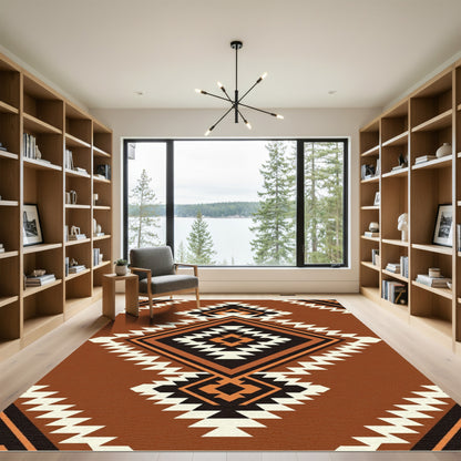 Earthy Southwestern Terracotta Geometric Diamond Rug