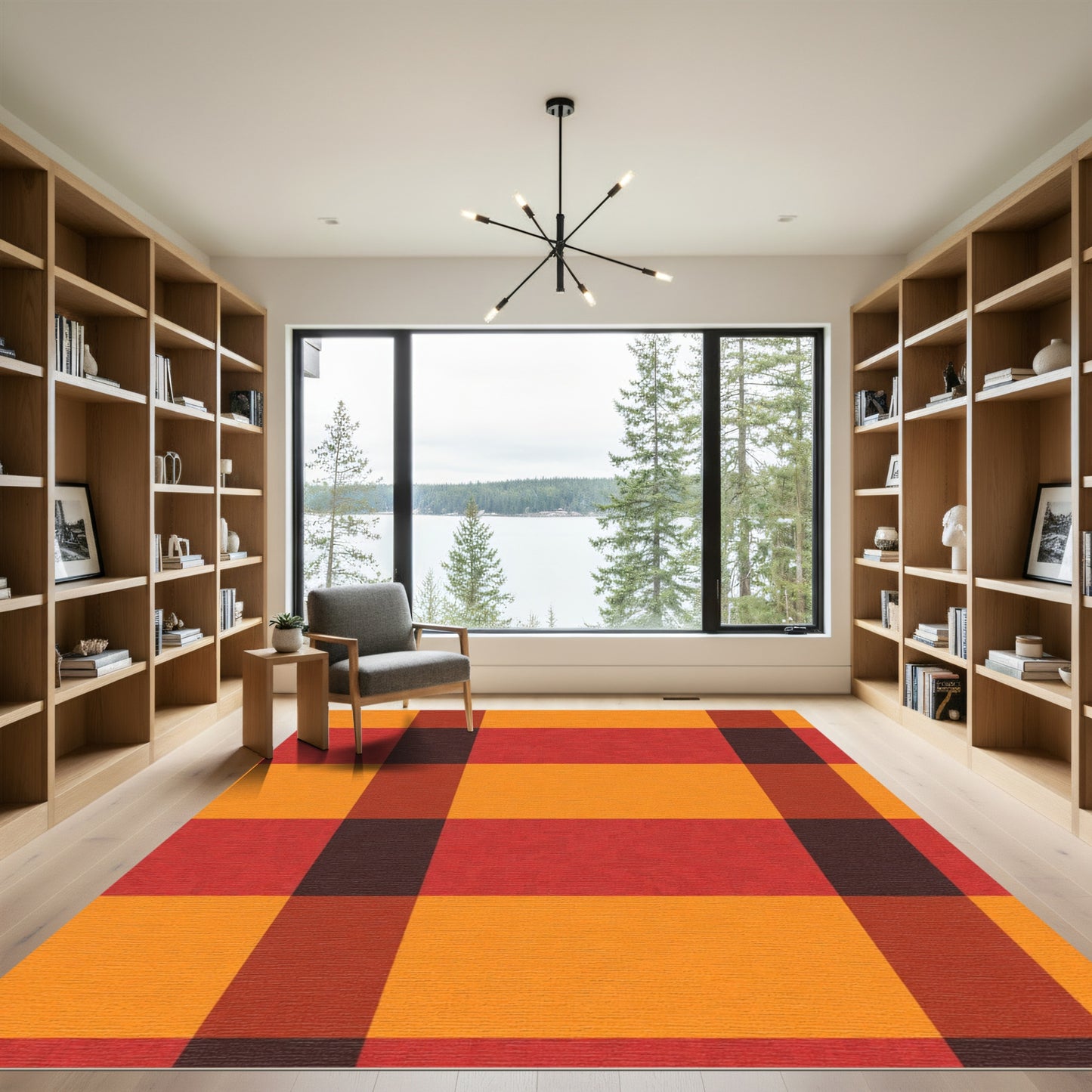 Bold Orange Red Plaid Check Rug