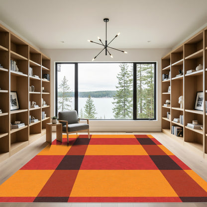 Bold Orange Red Plaid Check Rug