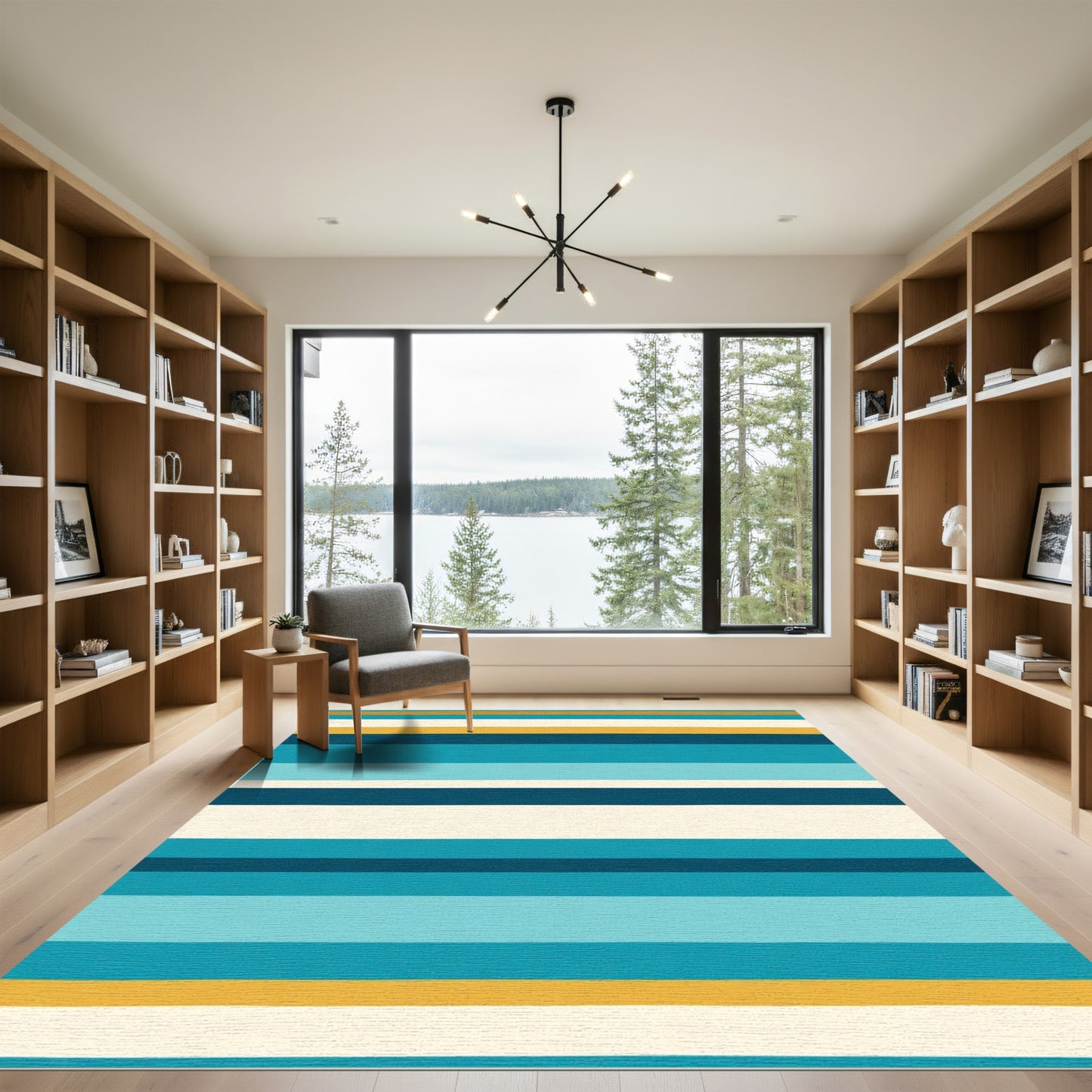 Coastal Teal Yellow Stripe Rug