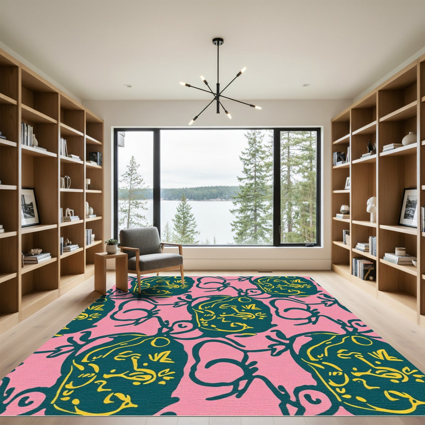 Teal Pink Yellow Pomegranate Vine Rug