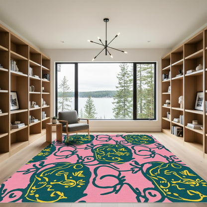 Teal Pink Yellow Pomegranate Vine Rug