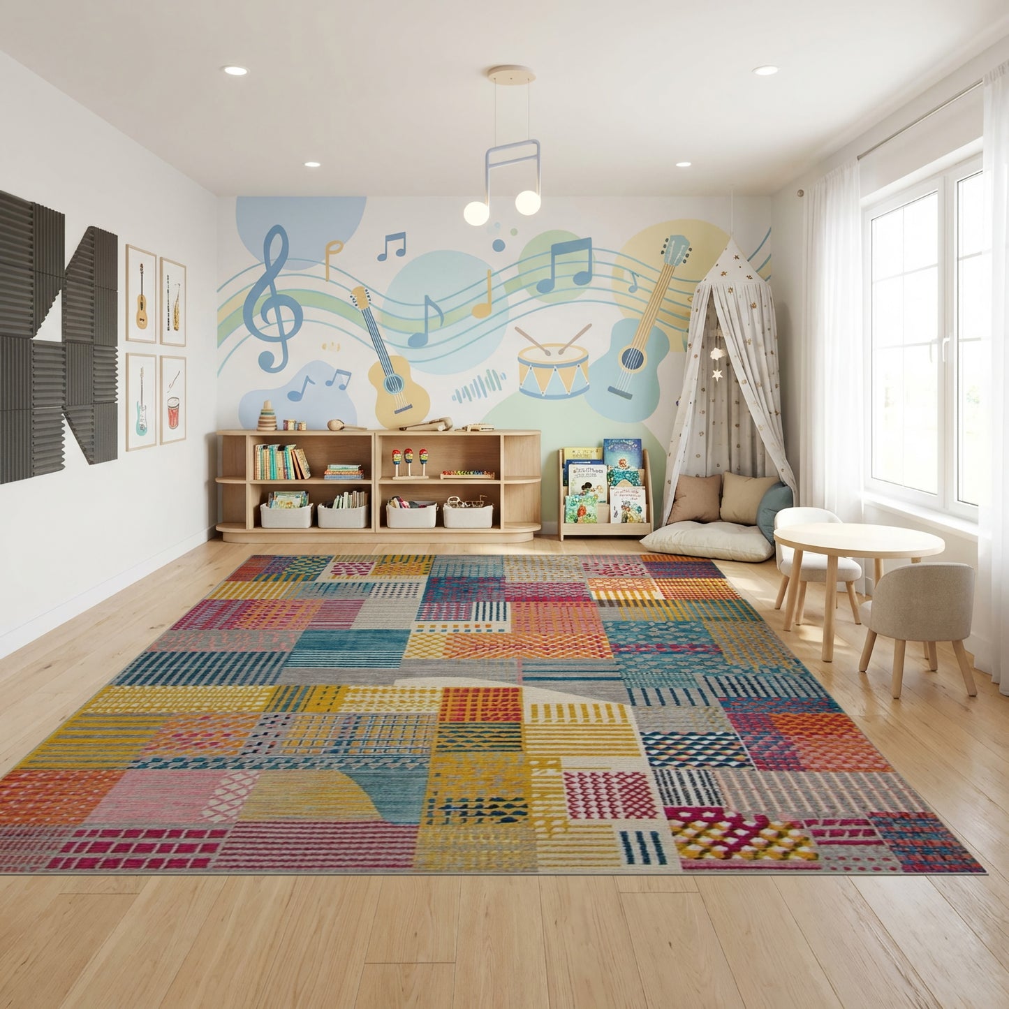 Vibrant Multicolored Geometric Patchwork Rug