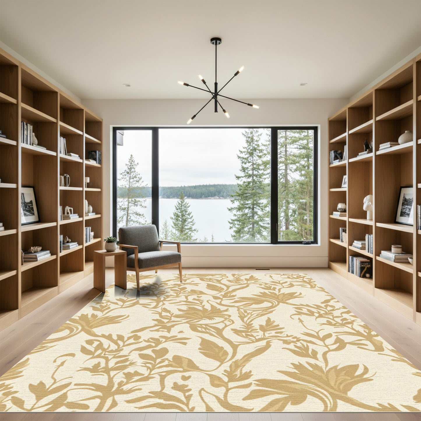 Golden Botanical Vine Scroll Rug