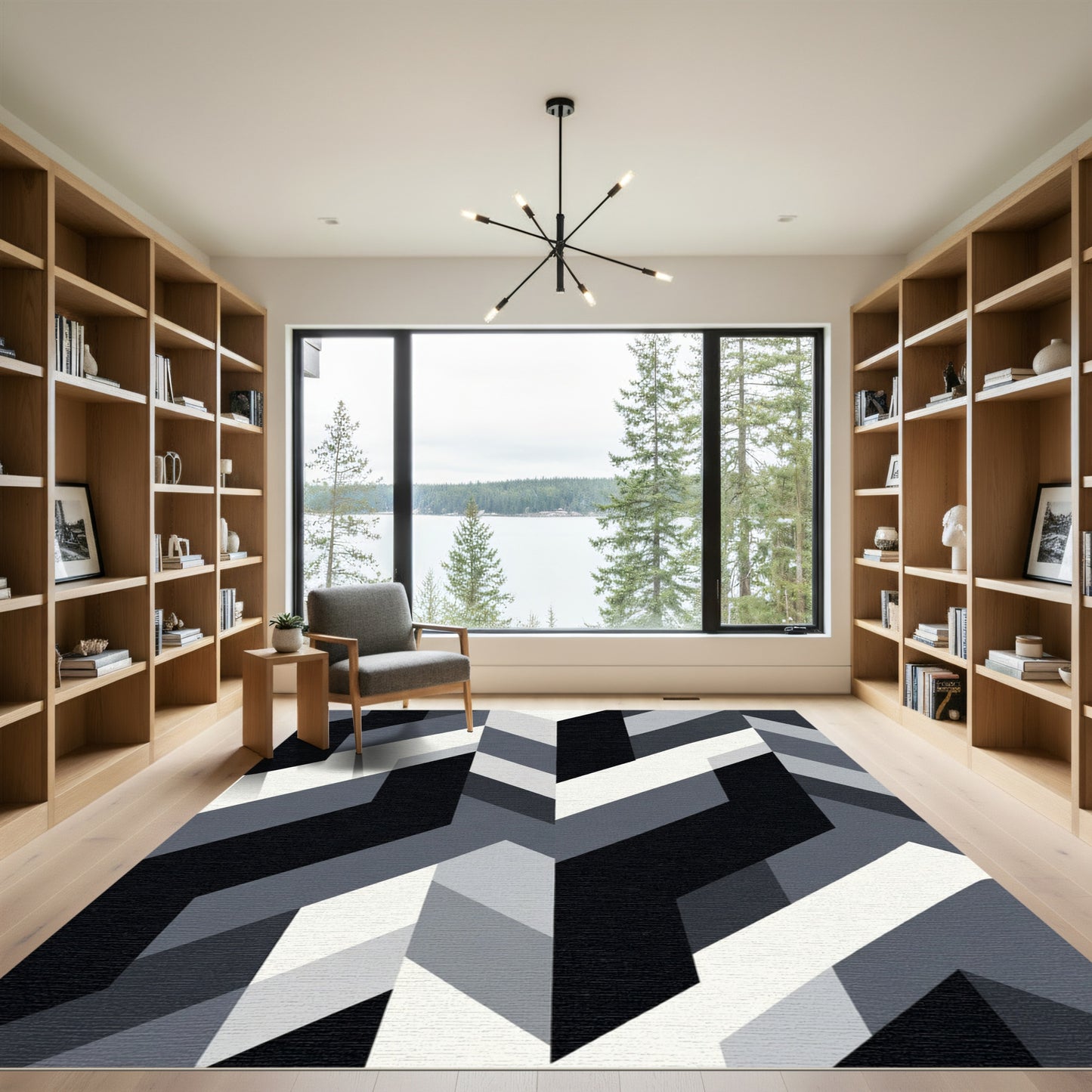 Monochromatic Geometric Chevron Abstraction Rug