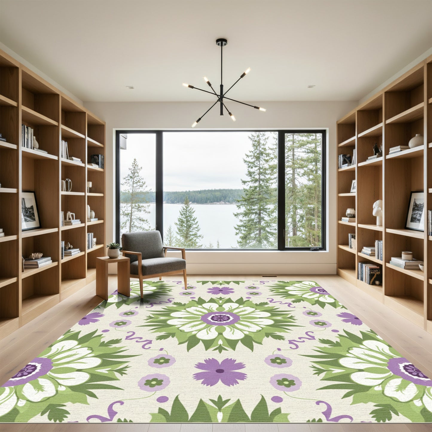 Floral Medallion With Green Ribbons Rug