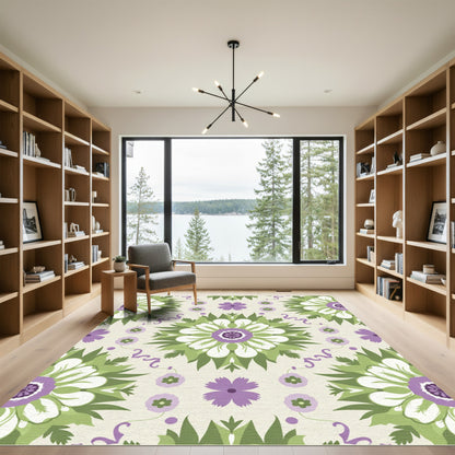 Floral Medallion With Green Ribbons Rug