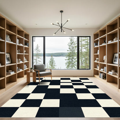 Bold Black and White Checkerboard Grid Rug