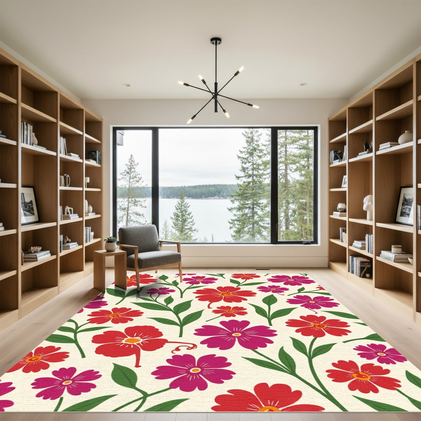 Vibrant Red Crimson Floral Bloom Rug