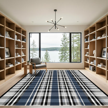 Navajo Blue Plaid Grid Rug