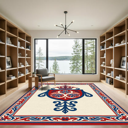 Crimson Blue Crested Emblem Rug