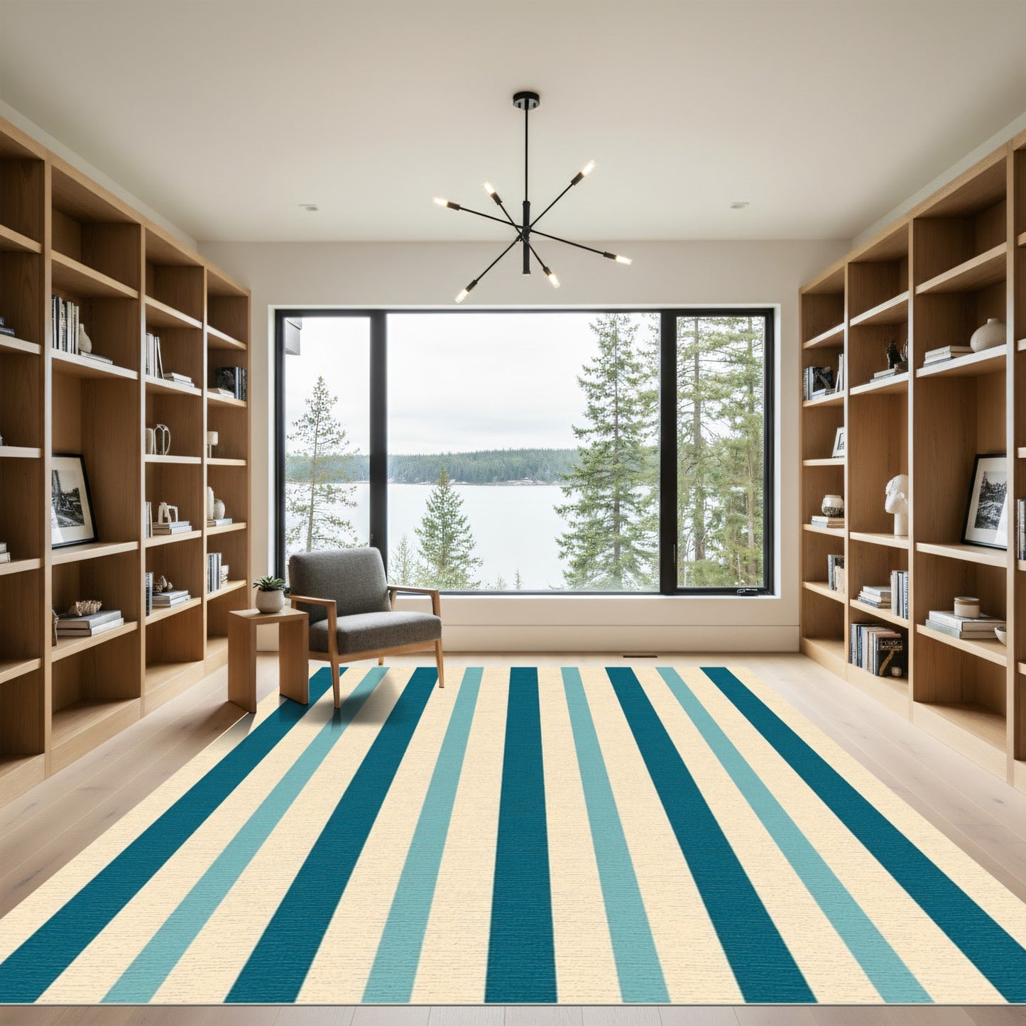 Aqua Teal Cream Stripe Rug