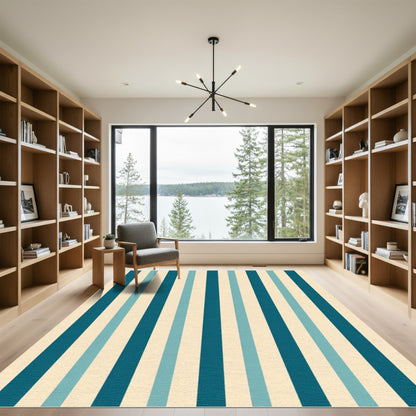 Aqua Teal Cream Stripe Rug