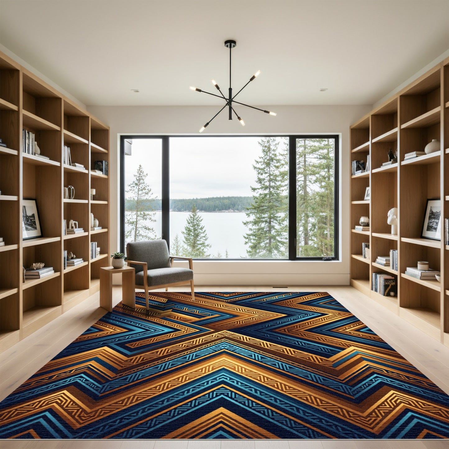 Golden Geometric Chevron Metallic Sapphire Rug