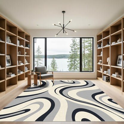 Neutral Swirl Midcentury Modern Rug