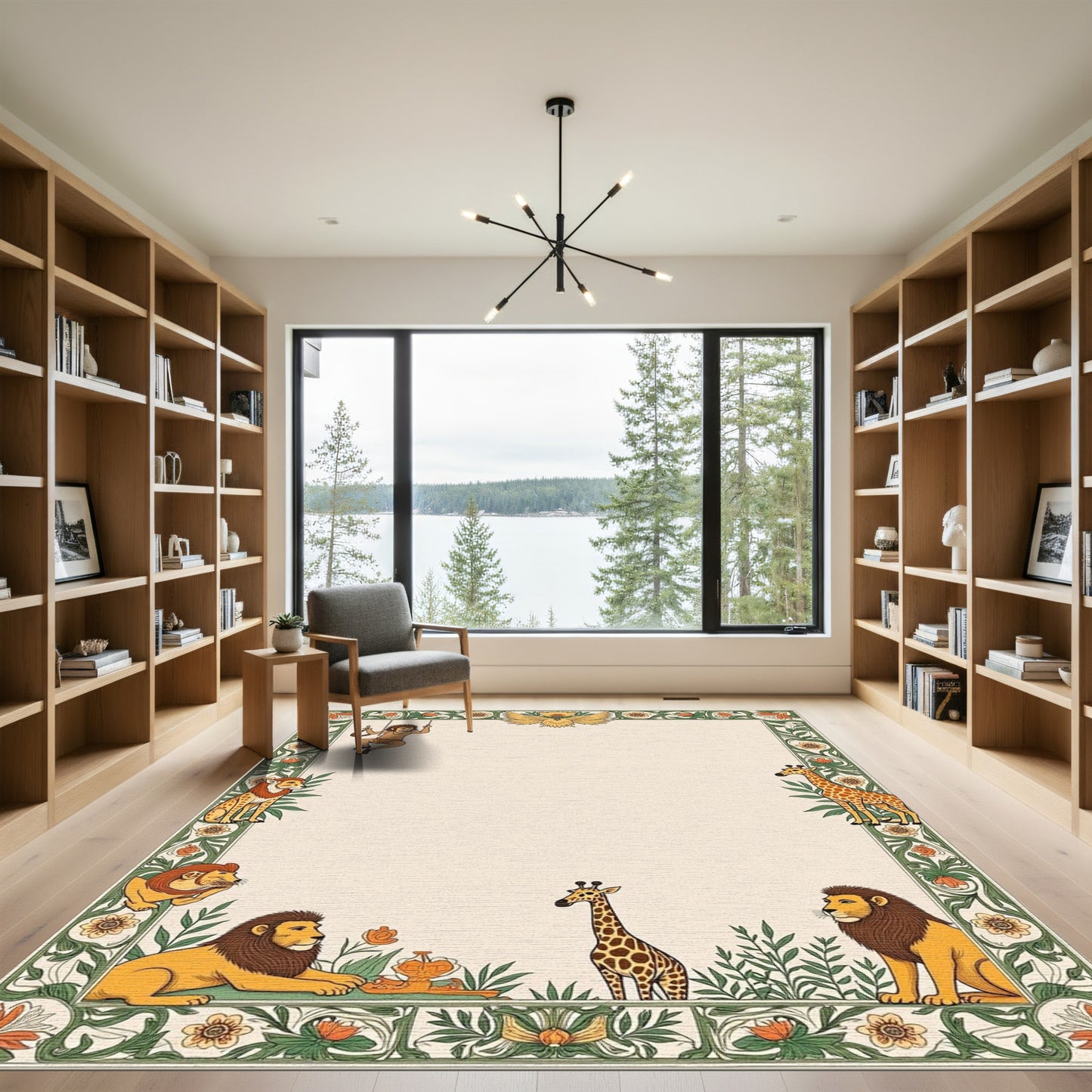 Safari Animals Florals Botanical Frame Rug