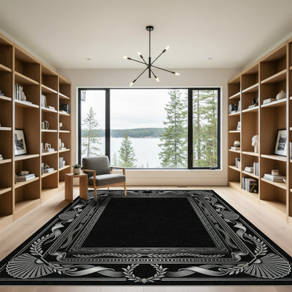 Ornate Silver Laurel Ribbon Frame Rug