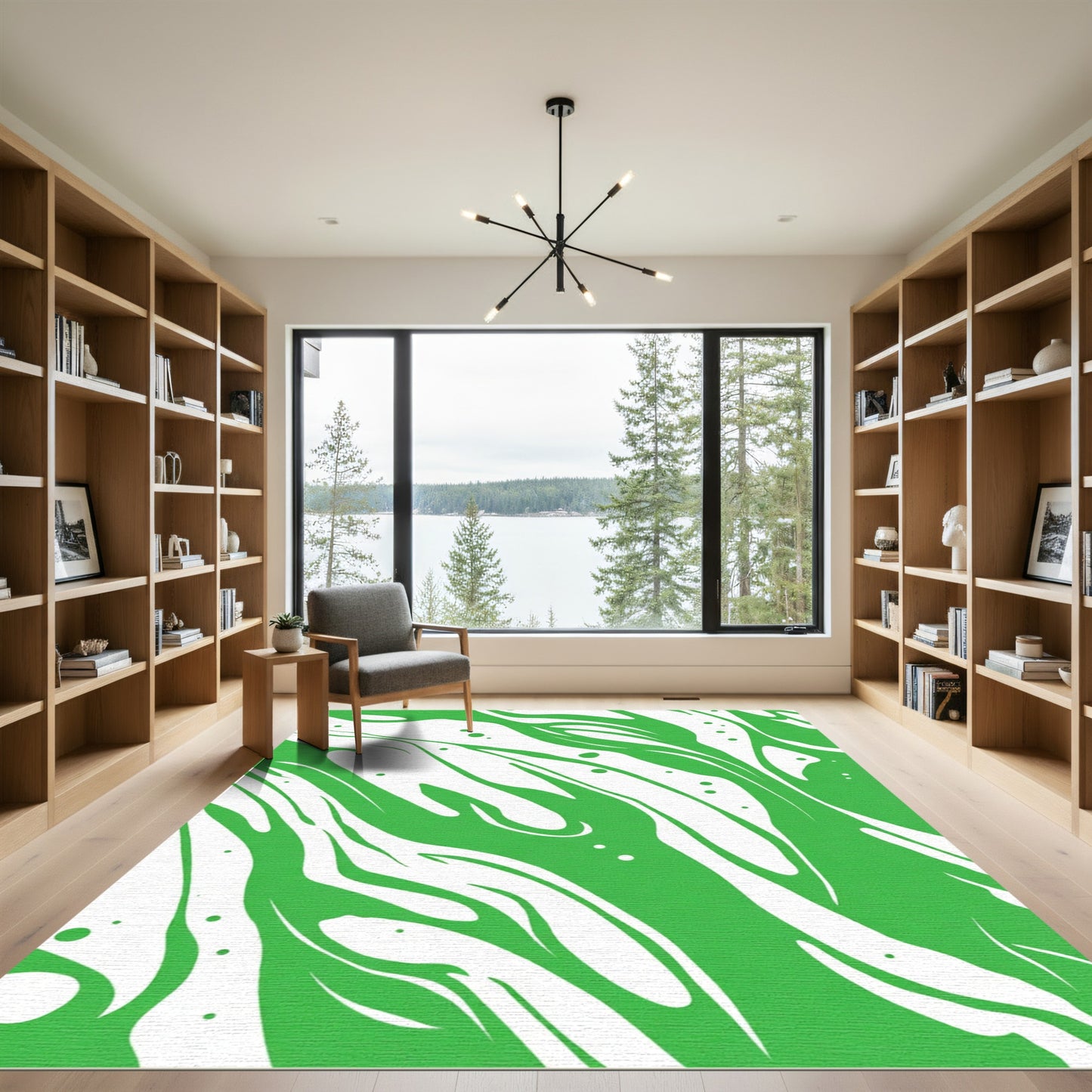 Vivid Green Flowing Abstract Rug