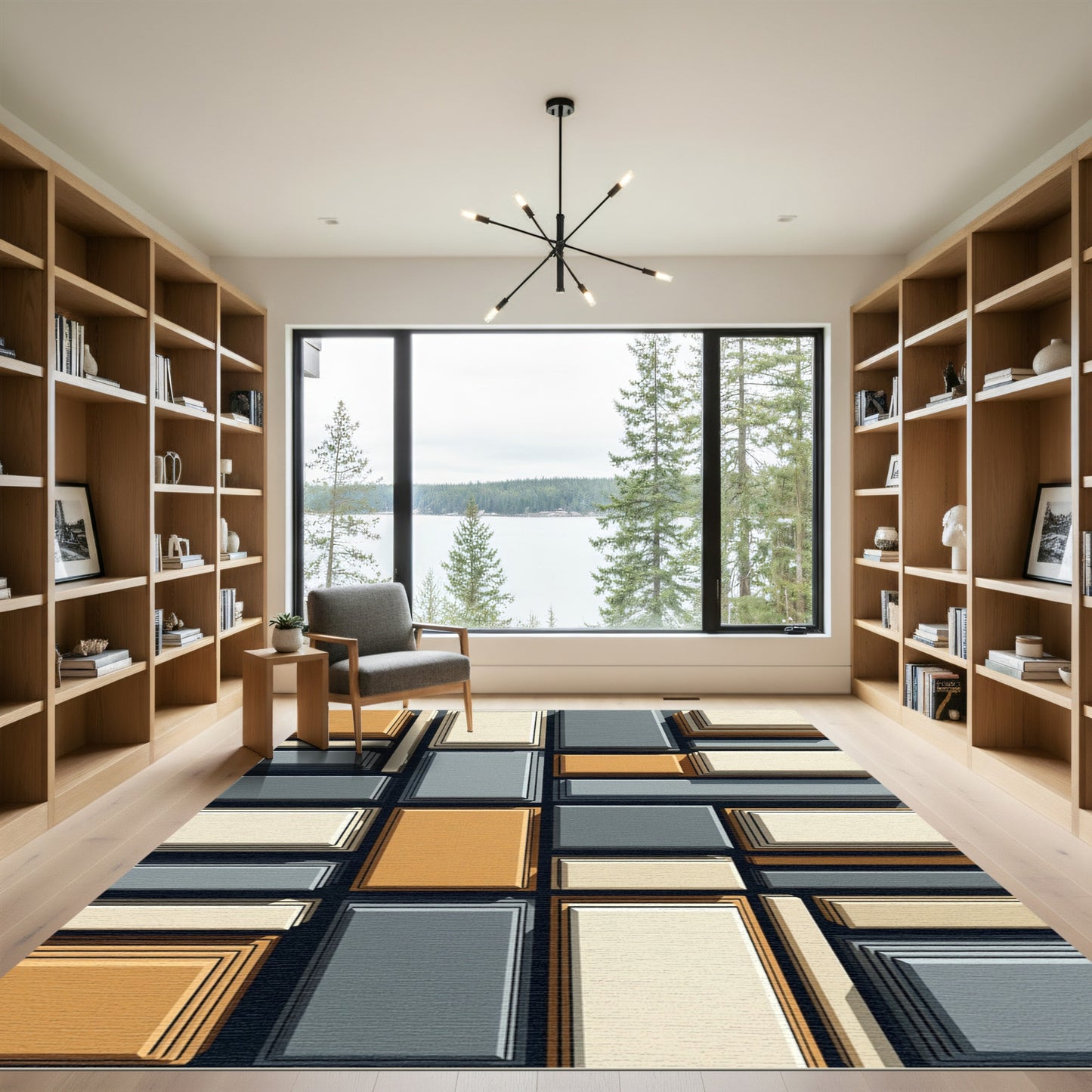 Geometric Blocks with Earthy Tones Rug