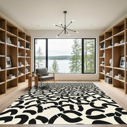 Monochromatic Abstract Curved Lines Rug