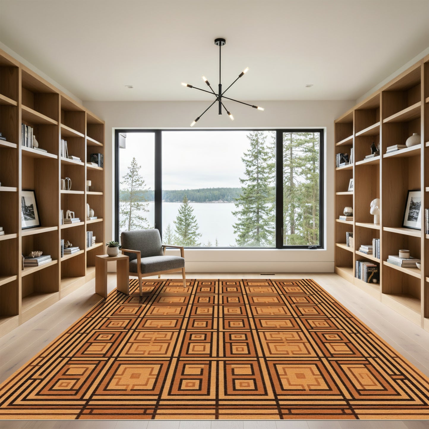Modern Geometric Wood Inlay Rug