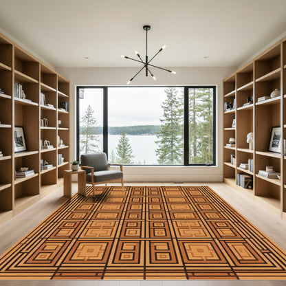 Modern Geometric Wood Inlay Rug