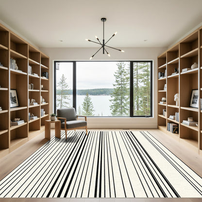 Bold Black Striped Cream Rug