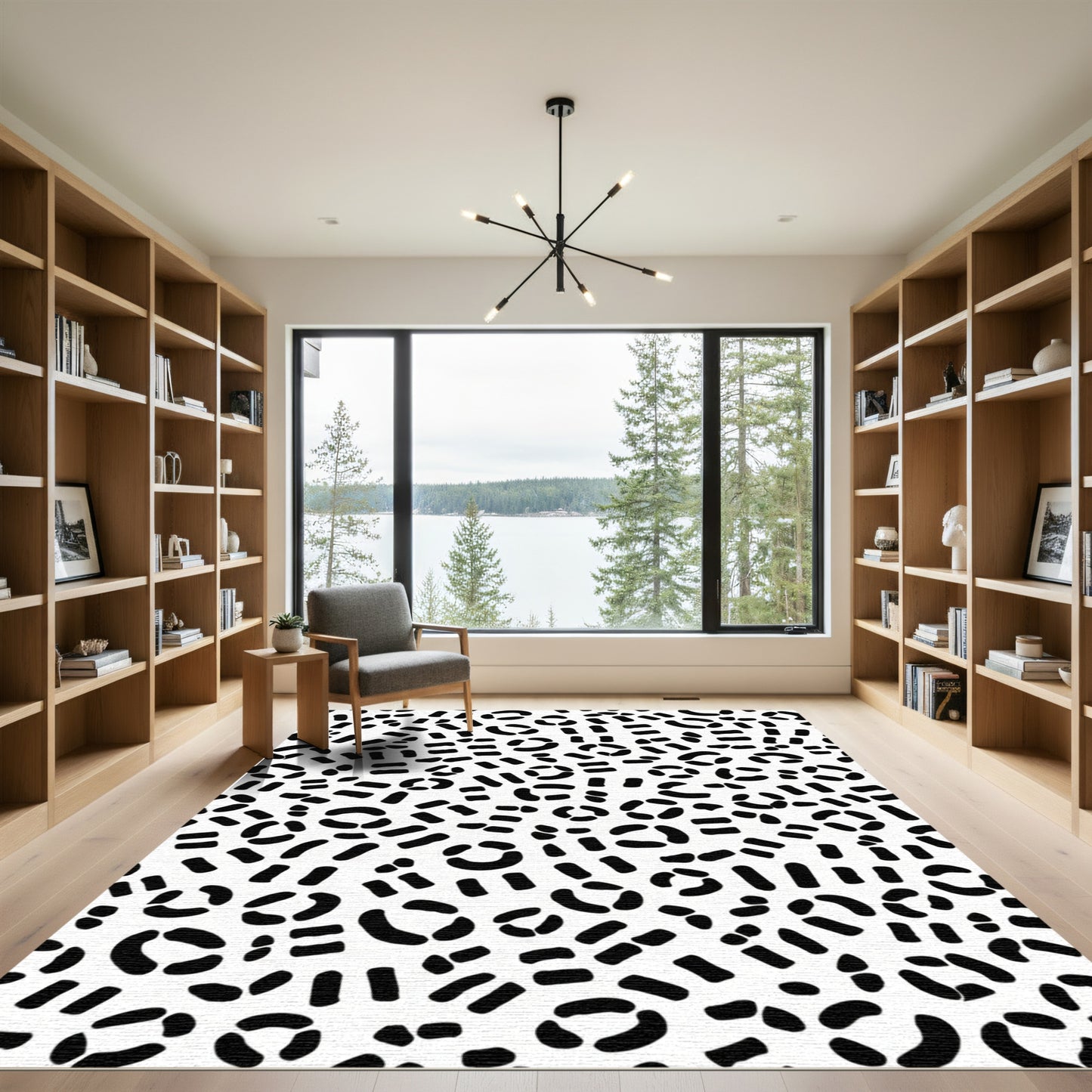 Abstract Black Circles Dash Arrangement Rug