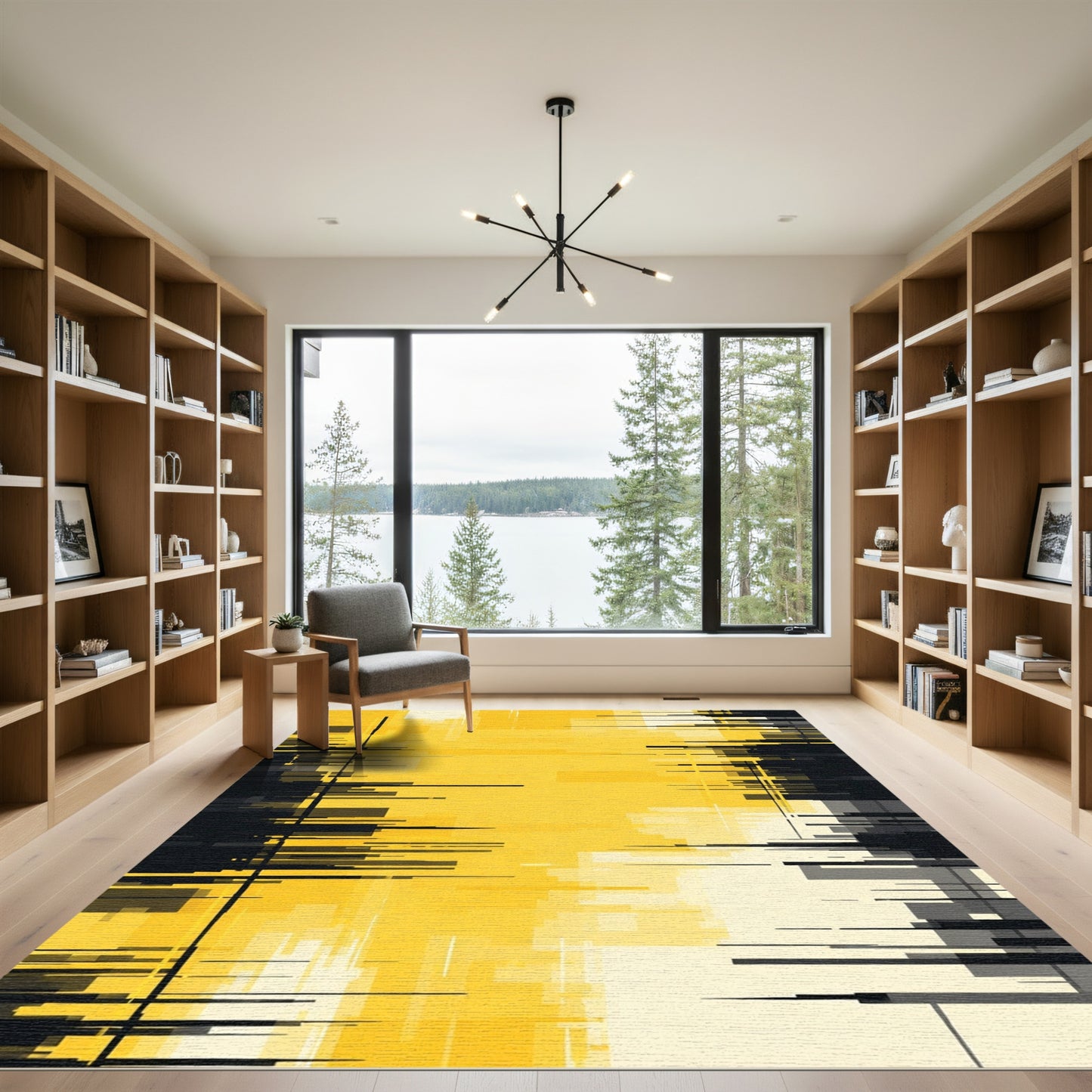 Yellow Black Glitch Abstract Rectangles Rug