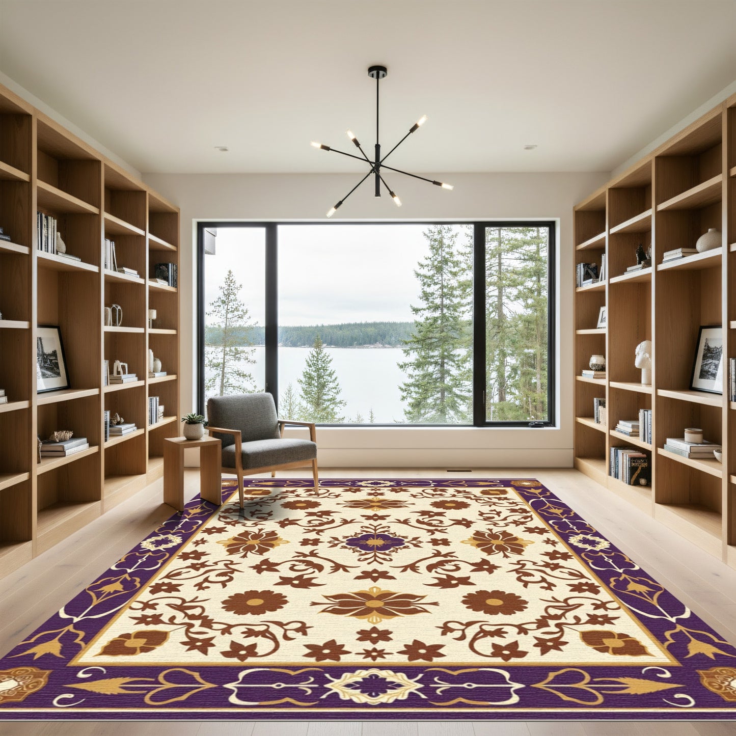 Rich Plum Floral Vine Medallion Rug