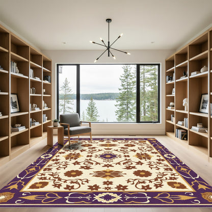 Rich Plum Floral Vine Medallion Rug