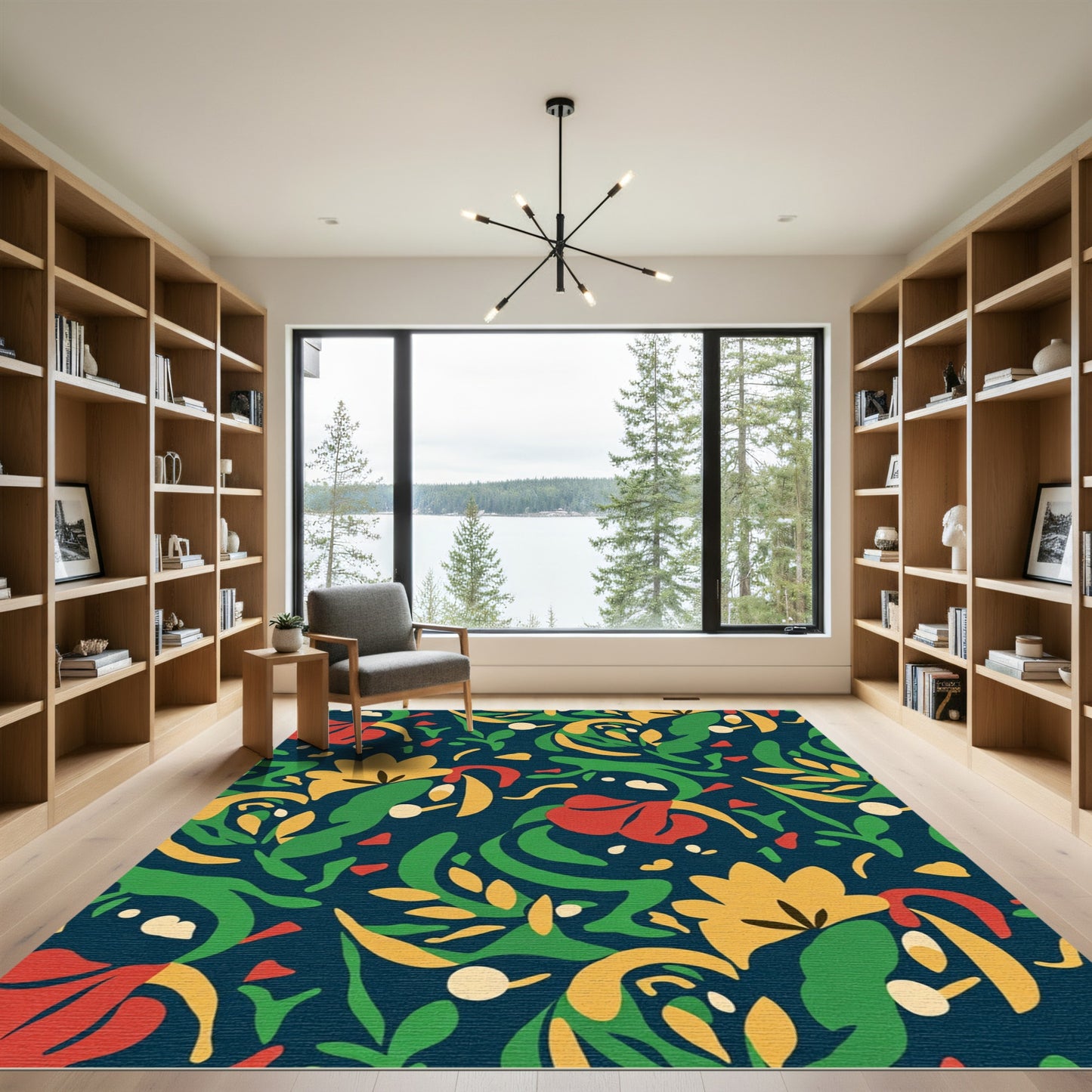 Bold Folk Art Floral Navy Rug