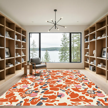 Vibrant Orange Abstract Organic Shapes Rug