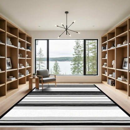 Modern Gray Black Striped Rug