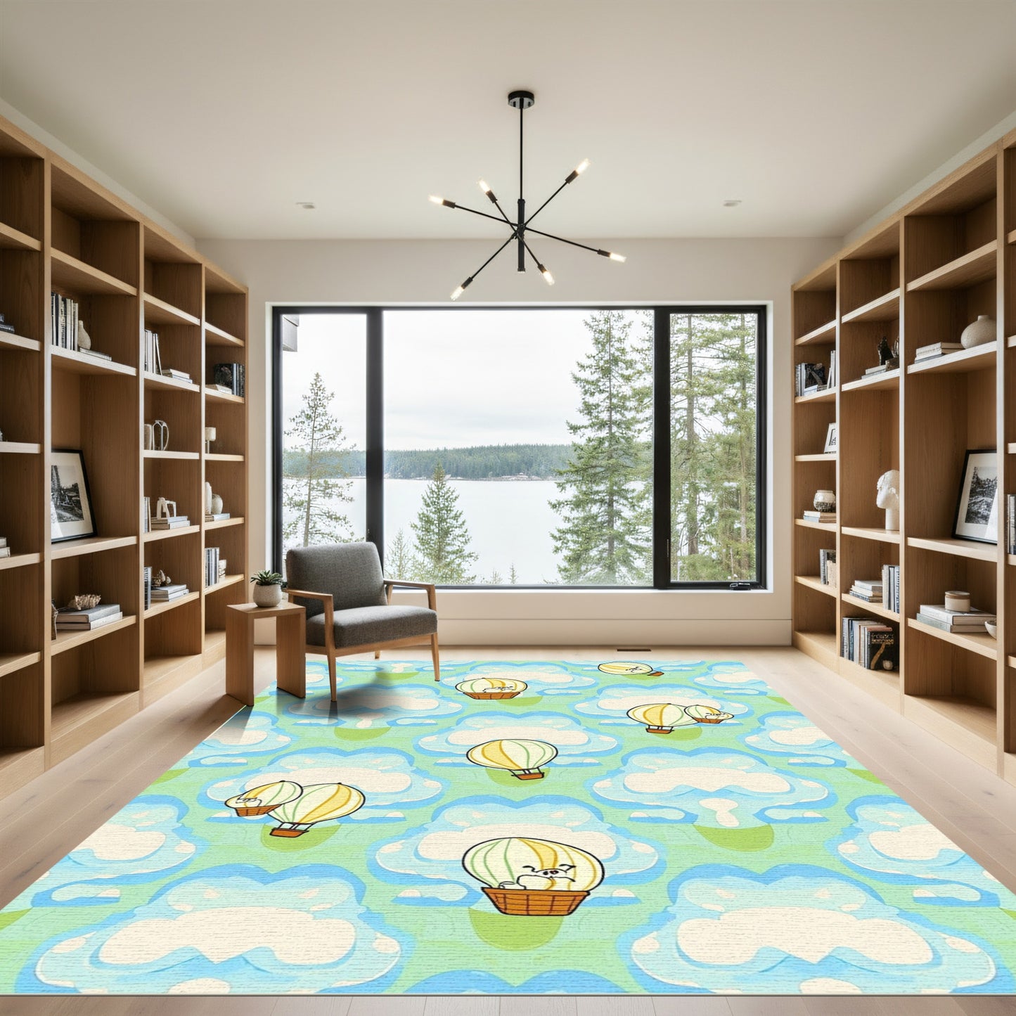 Whimsical Hot Air Balloons in Sky Rug