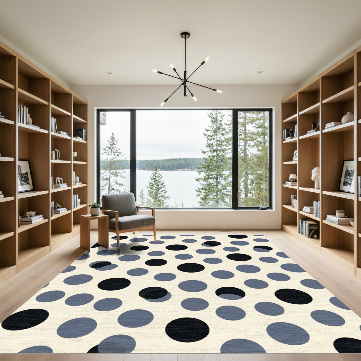 Off White Black Gray Polka Dot Rug