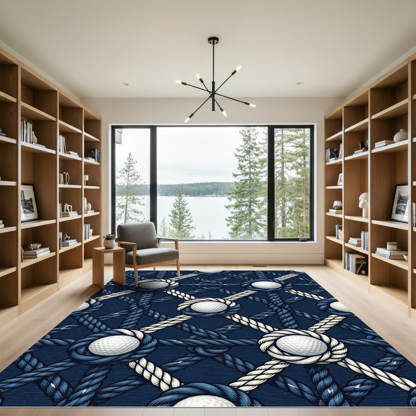 Navy Rope Bound Golf Ball Lattice Rug