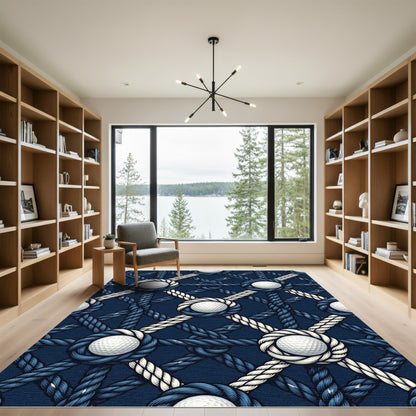 Navy Rope Bound Golf Ball Lattice Rug