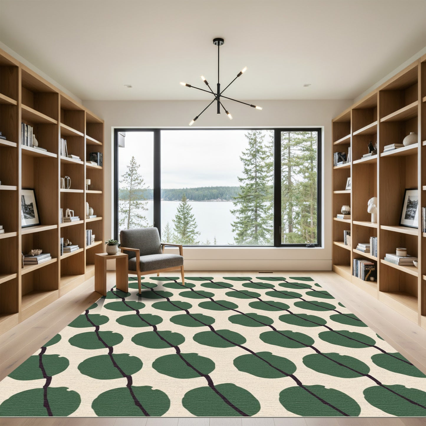 Deep Green Bean Diagonal Pattern Rug