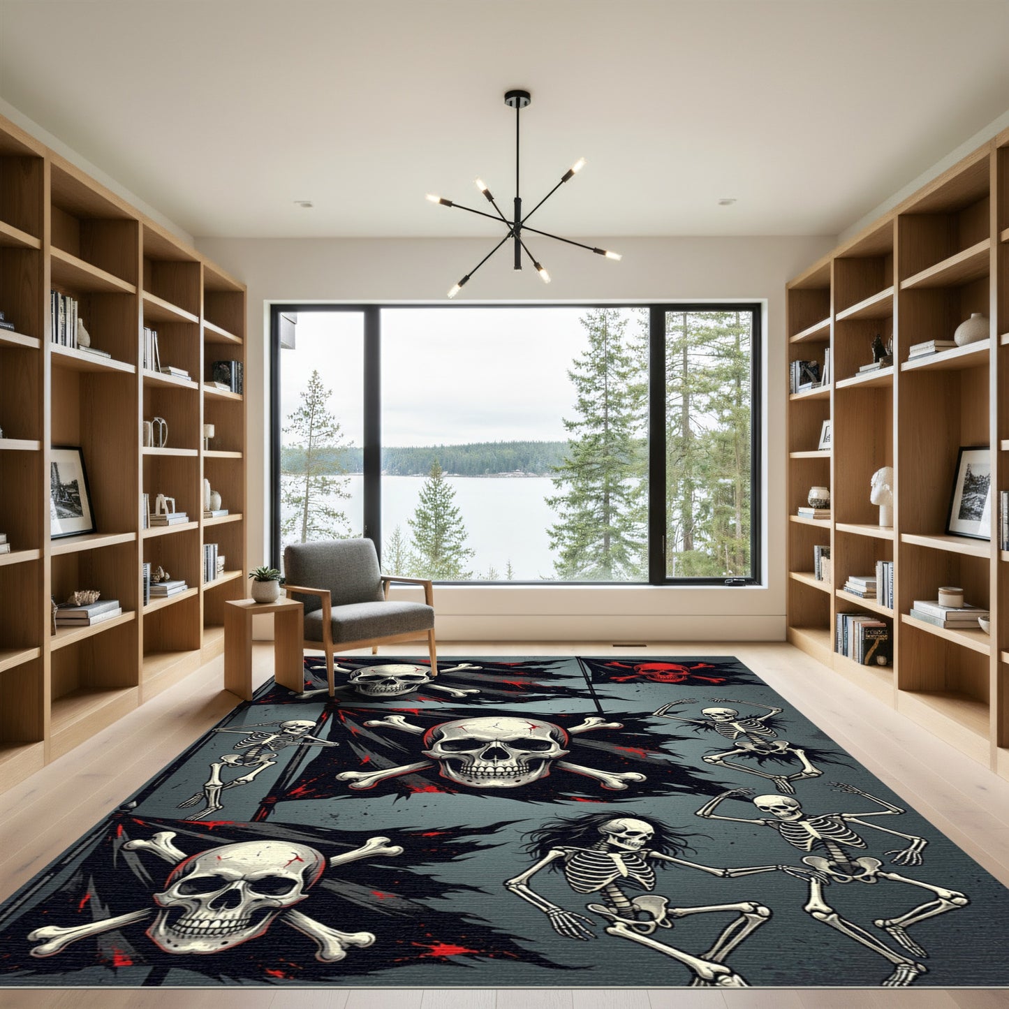 Gothic Pirate Skull And Dancing Skeleton Rug
