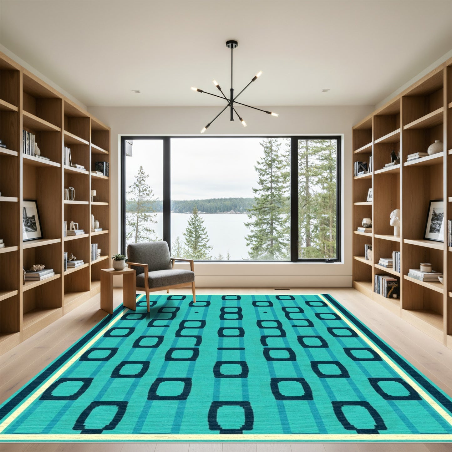 Aqua Navy Bold Geometric Stripes Rug