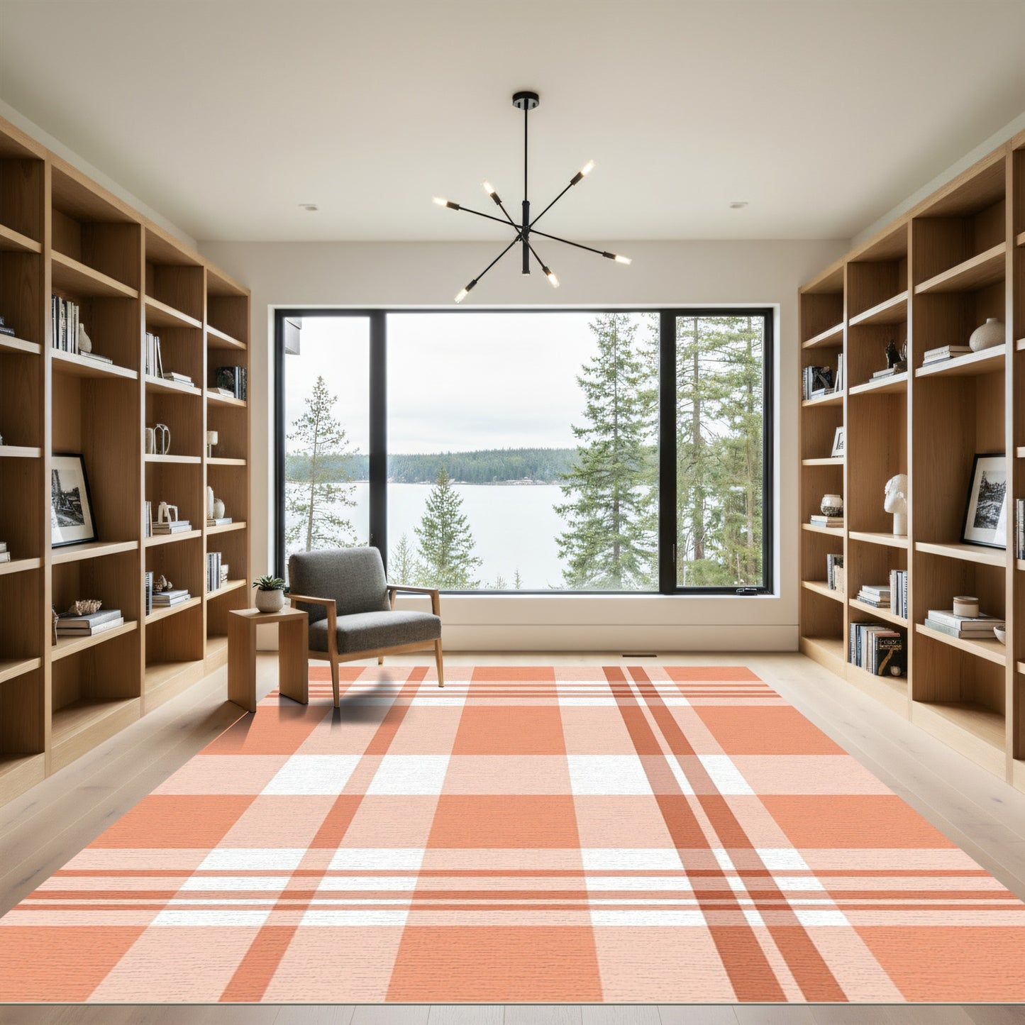 Coral White Buffalo Check Rug