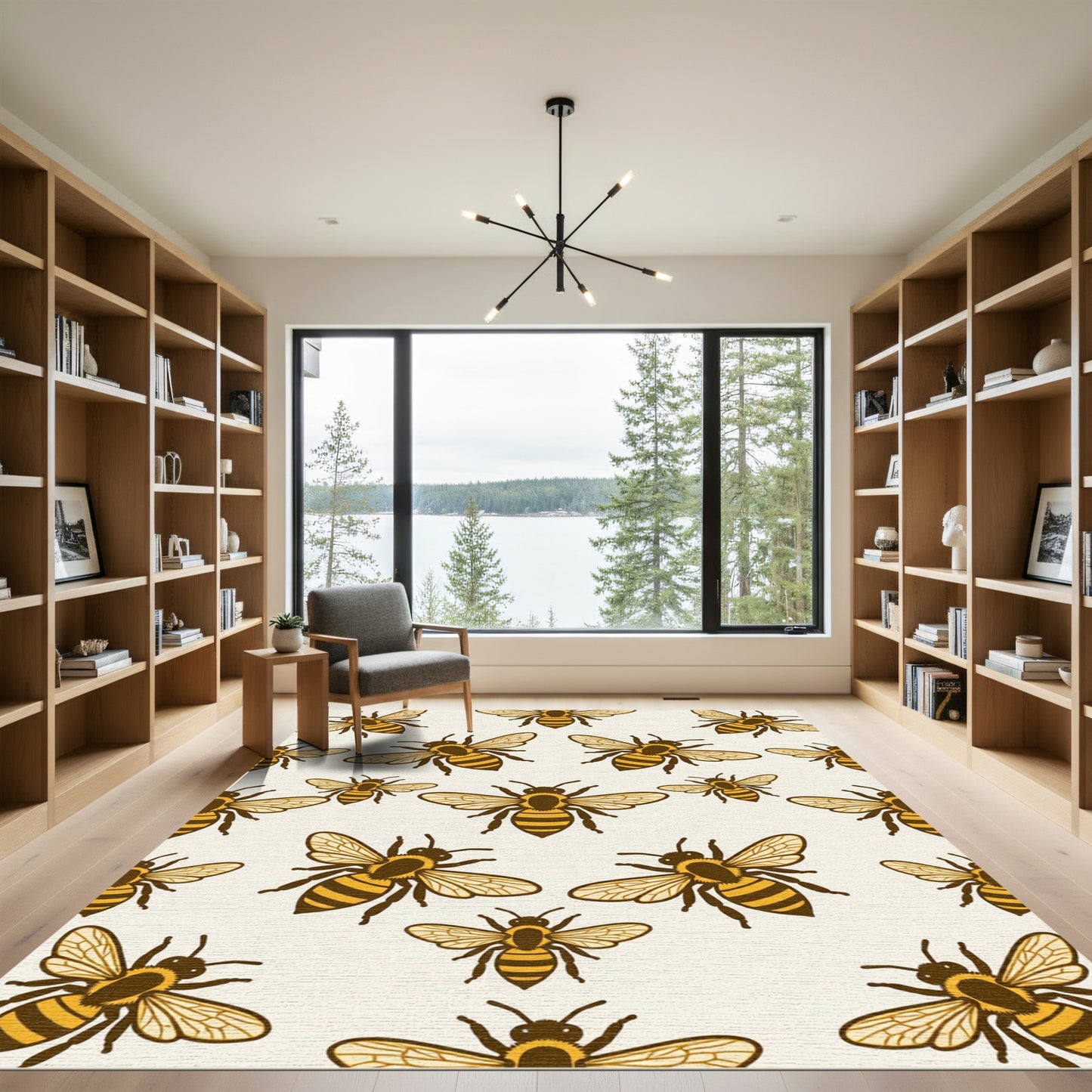 Cheerful Golden Honey Bee Illustration Rug