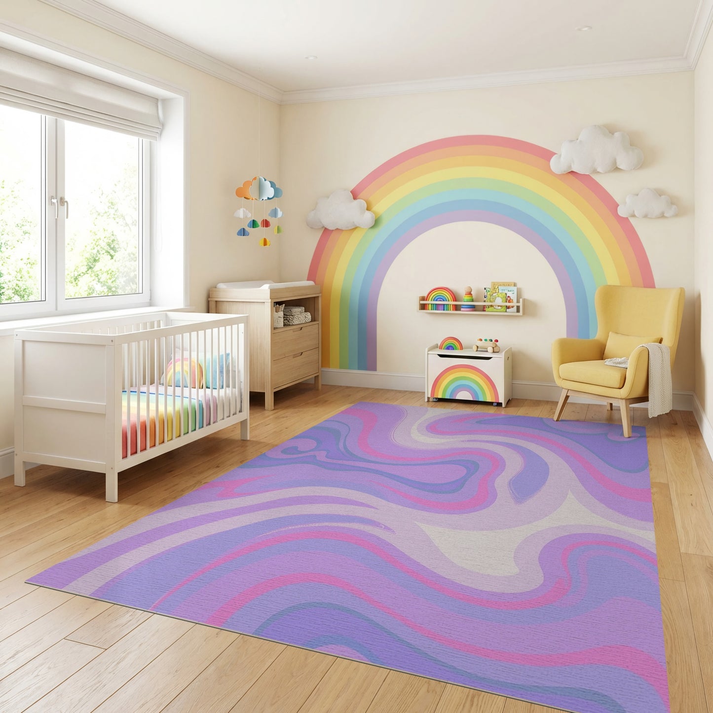 Purple Pink Wavy Swirls Abstract Rug