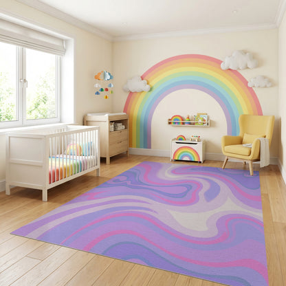 Purple Pink Wavy Swirls Abstract Rug