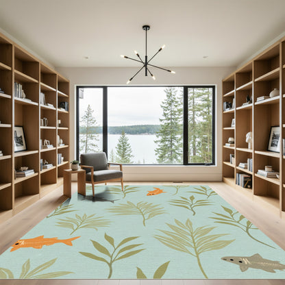 Underwater Foliage Orange Gray Fish Rug