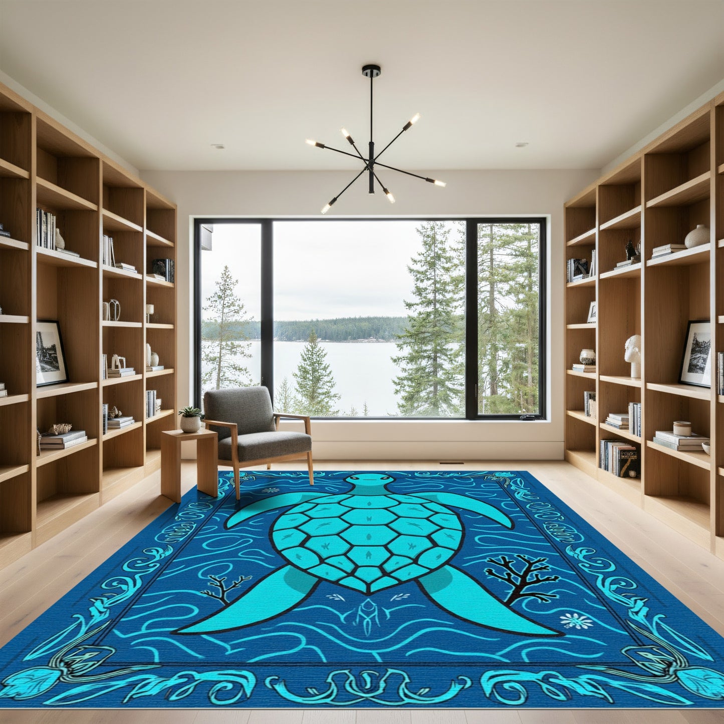 Aqua Turtle Ocean Waves Border Rug