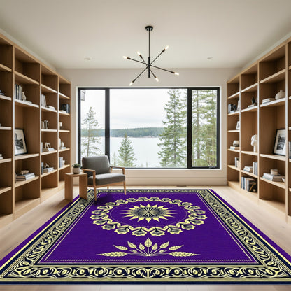 Golden Sunburst Mandala Purple Rug