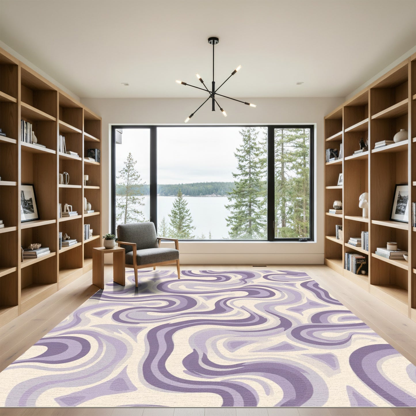 Lavender Swirls Cream Abstract Rug