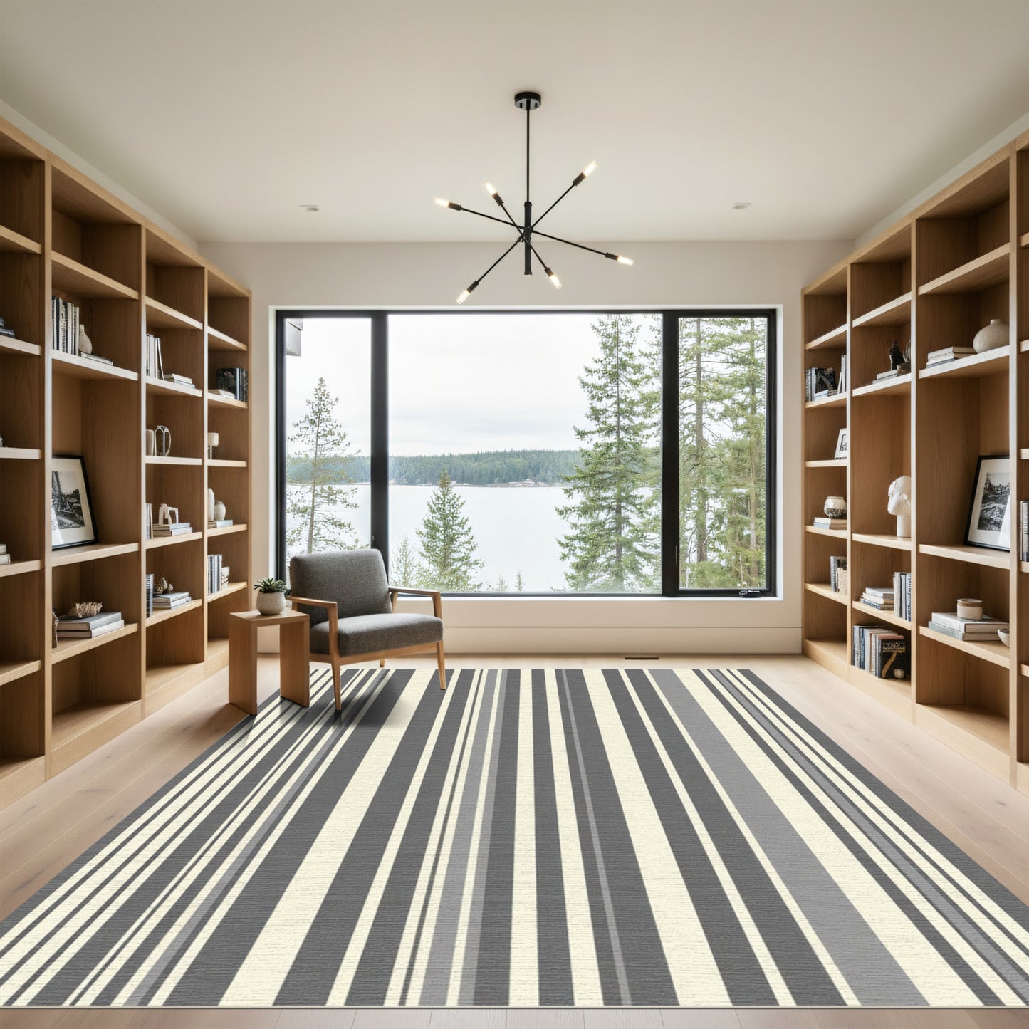 Modern Gray Beige Vertical Stripe Rug